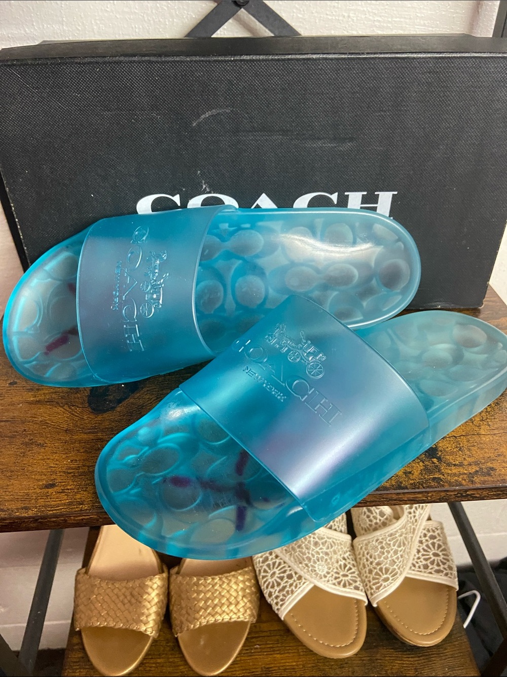 Coach Teal Blue Jelly Slide Sandals